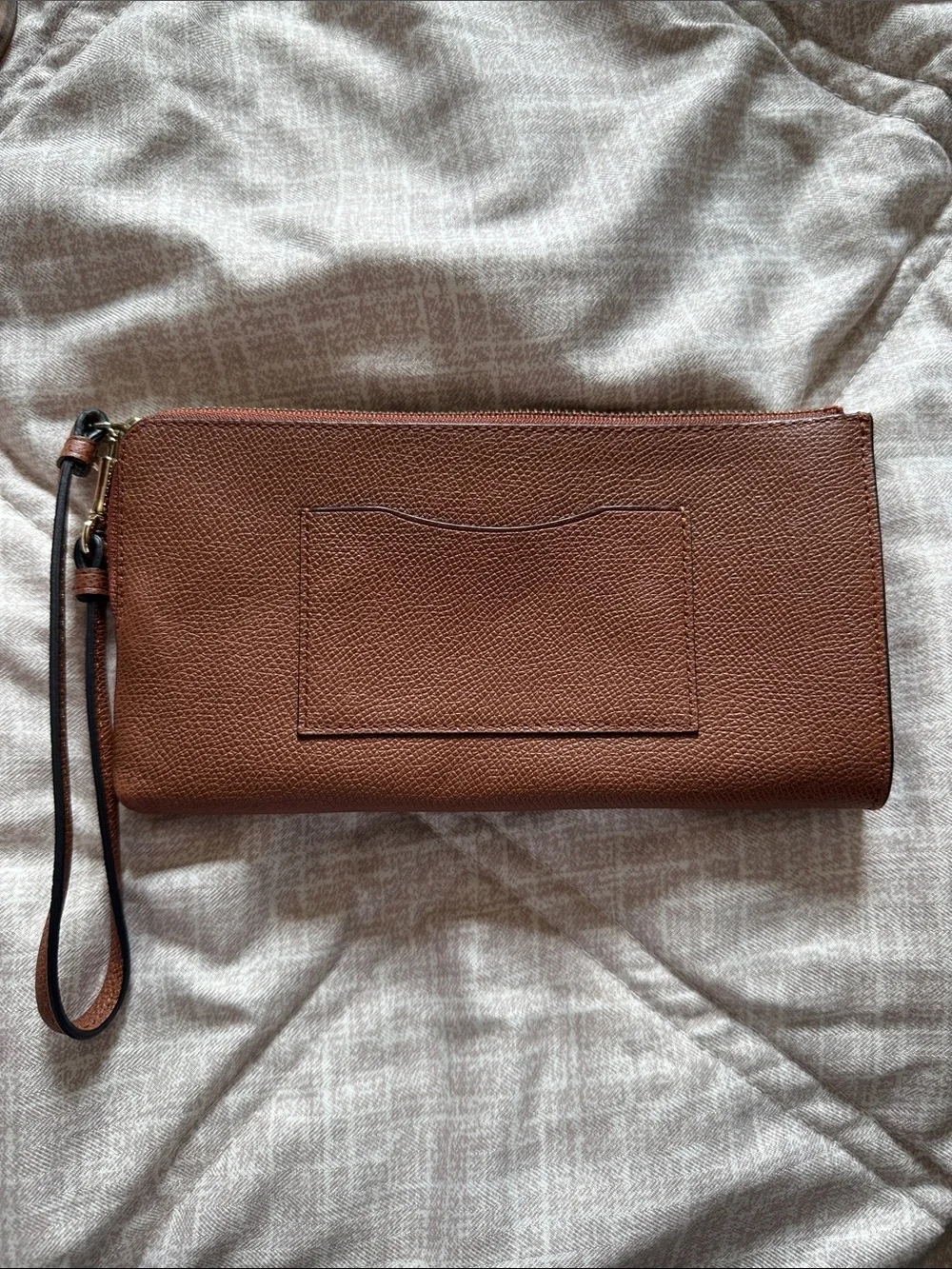Coach Chestnut Brown Pebbled Leather Wristlet with Gold Logo